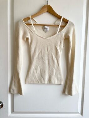 Reformation Romey Regenerative Merino Ribbed Sweater XS Cream Flare Sleeve